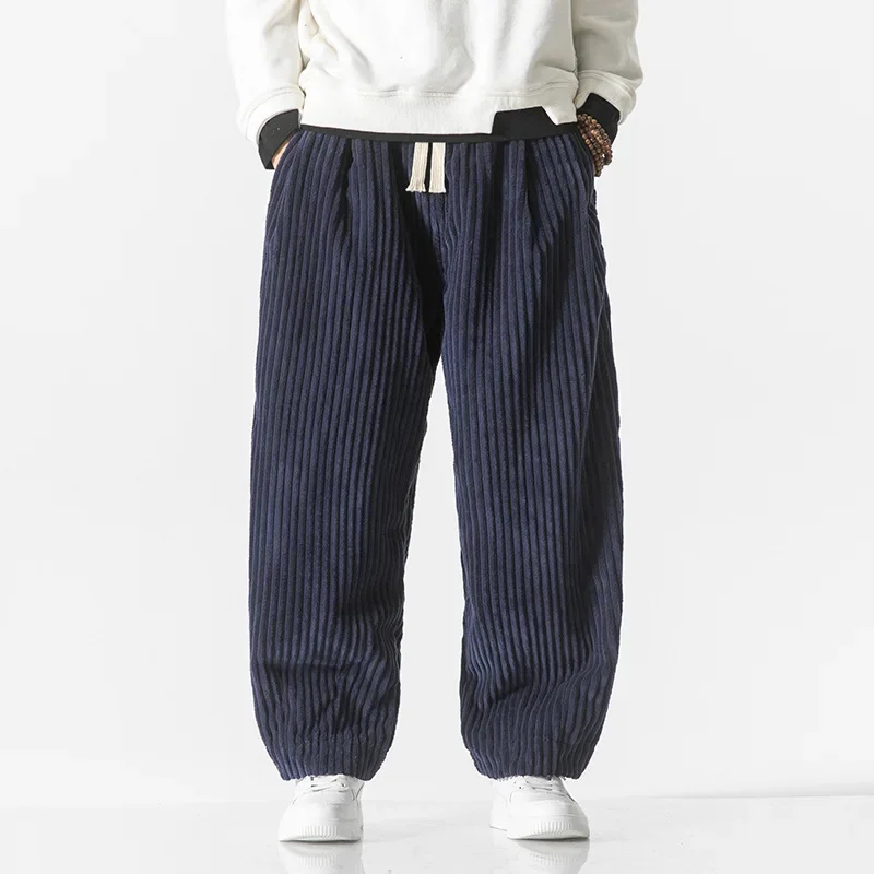 K032 Corduroy Autumn Men's Casual Loose-Fit Harem Trousers Chinese Style Vintage Middle-Length Pants For Fall Season