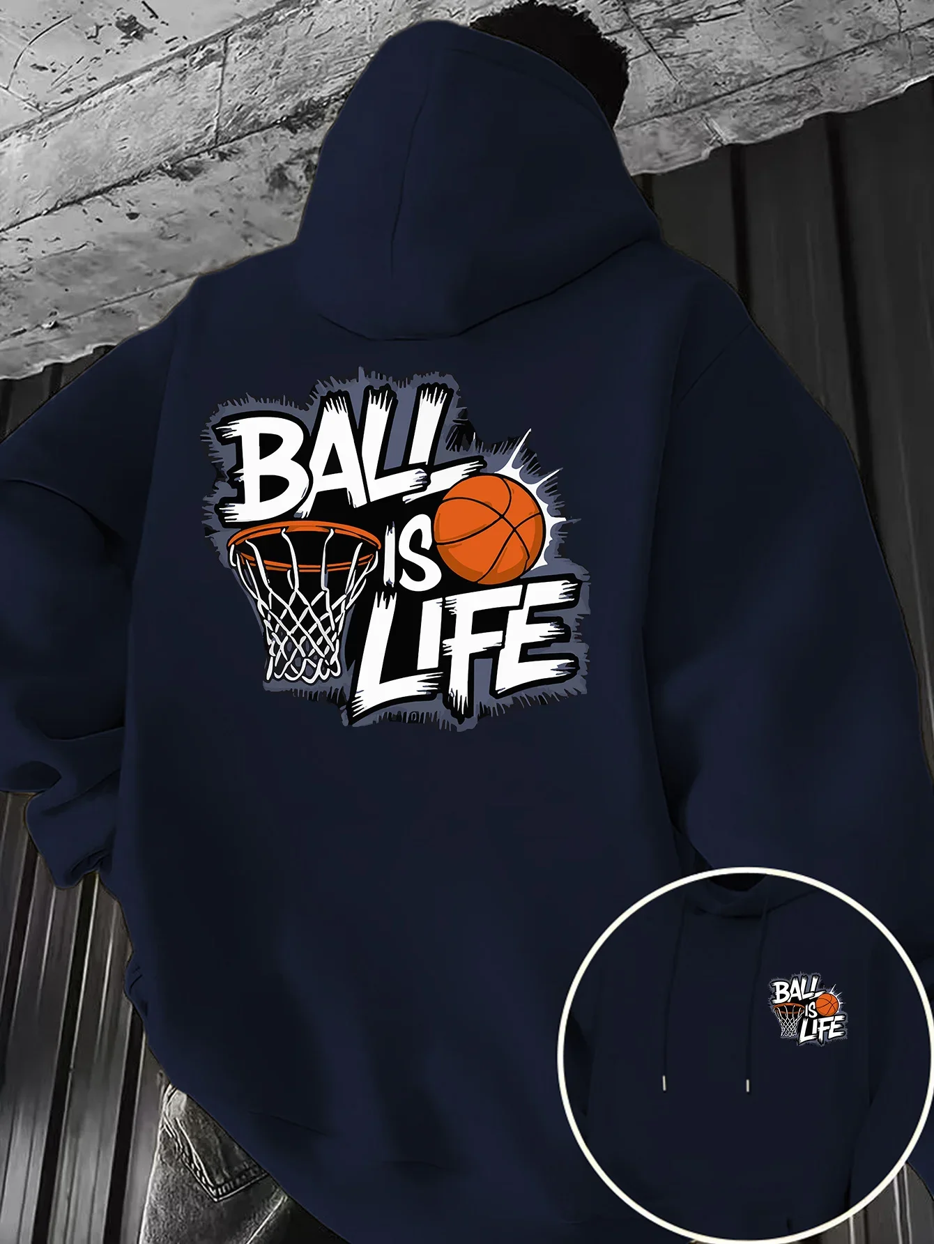Men's Trendy Basketball-themed Hip-hop Style Hoodie Fleece-lined for Warmth and a Relaxed Fit Perfect for Autumn and Winter