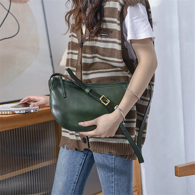 

Vintage niche designer handmade genuine leather women's crossbody bag simple casual luxury real cow leather female shoulder bag