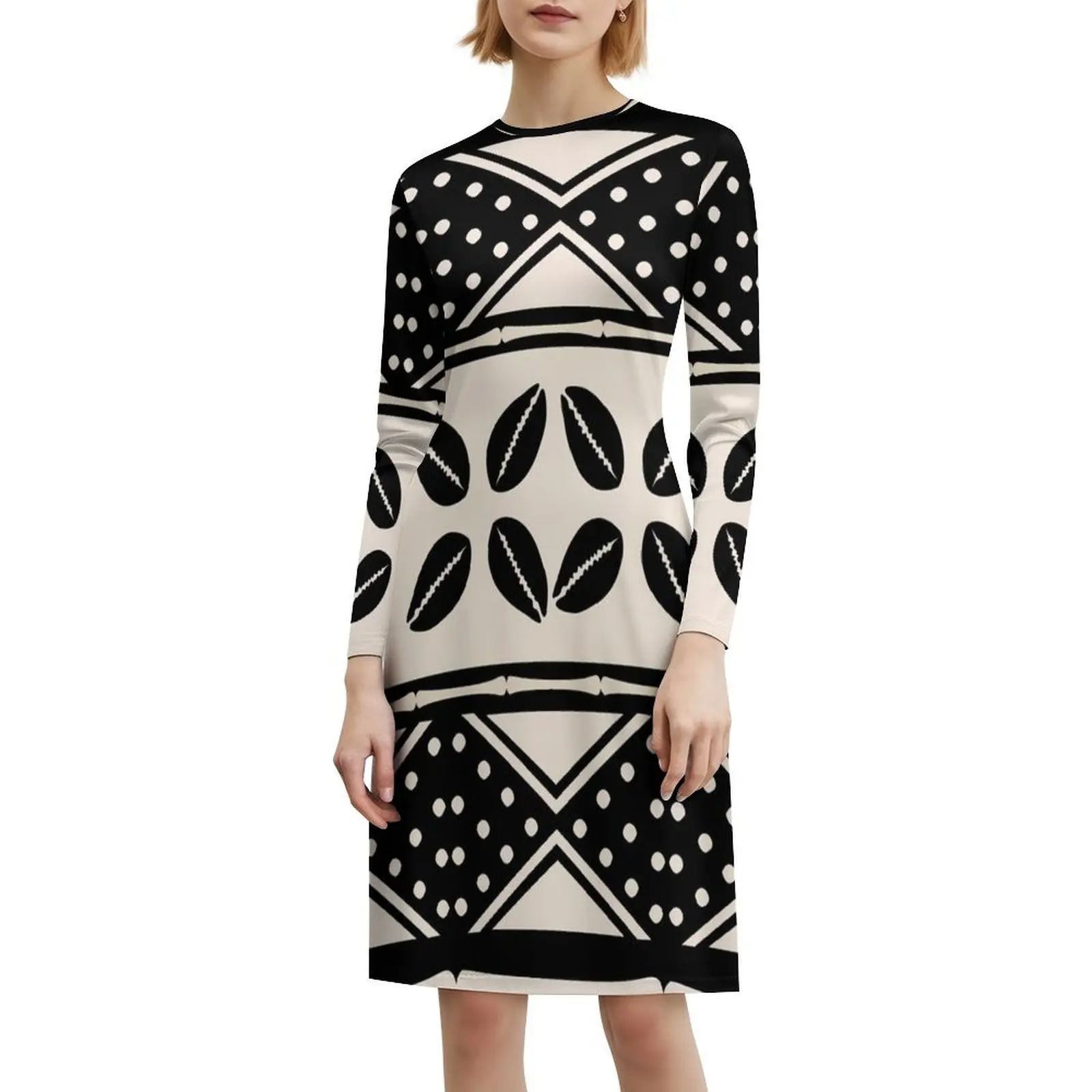 فستان بوهيمي عتيق بنمط قماش الطين التجريدي الأفريقي بأكمام منتفخة أو خيارات بدون أكمام للنساء فستان الفن الأفريقي الأفريقي #6