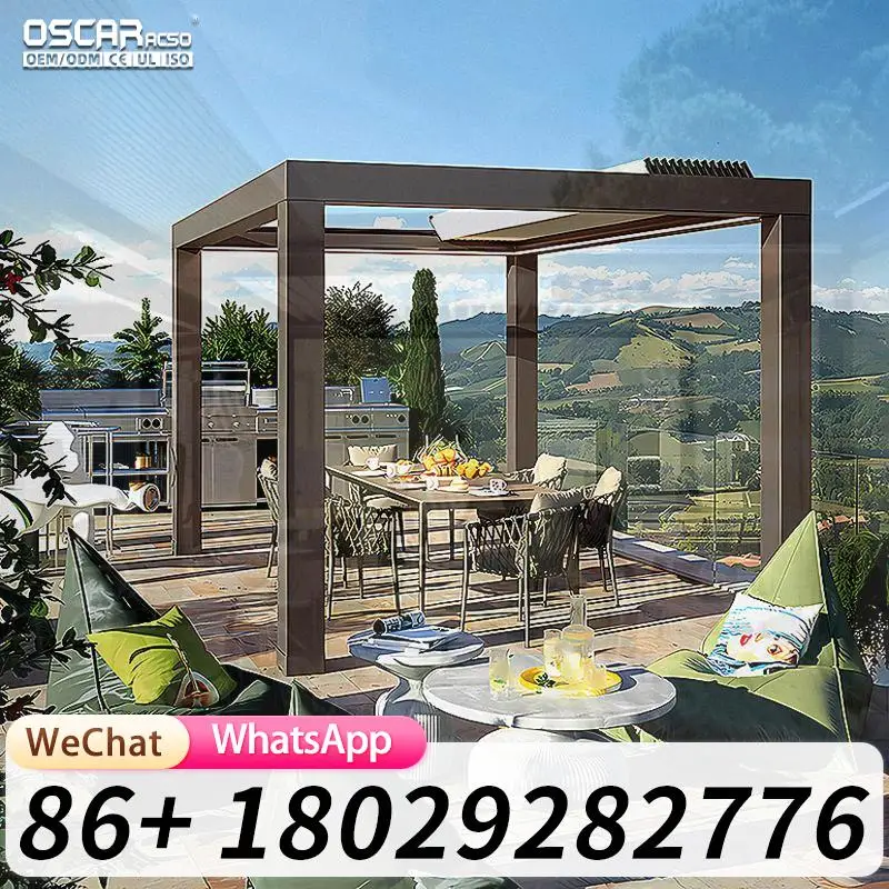 Outdoor Wall Mounted 6x4 Aluminum Automatic Louvre Pergola Roof with Rain Sensor for Swimming Pools and Courtyards in US Canada
