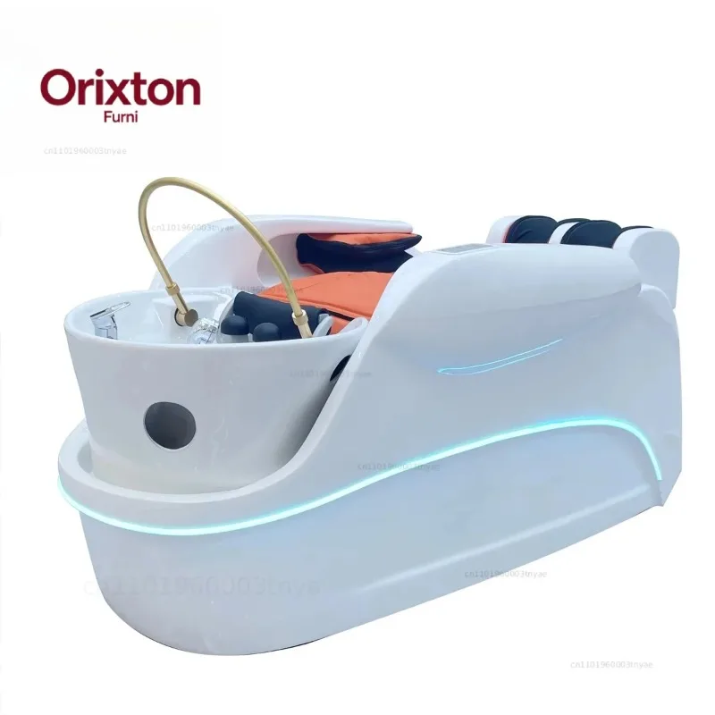 Hair Salon Shampoo Chair with Massage Backwash Unit LED Light, Hair Washing Bed, Barber Shop Head Spa Equipment, Shampoo Chair