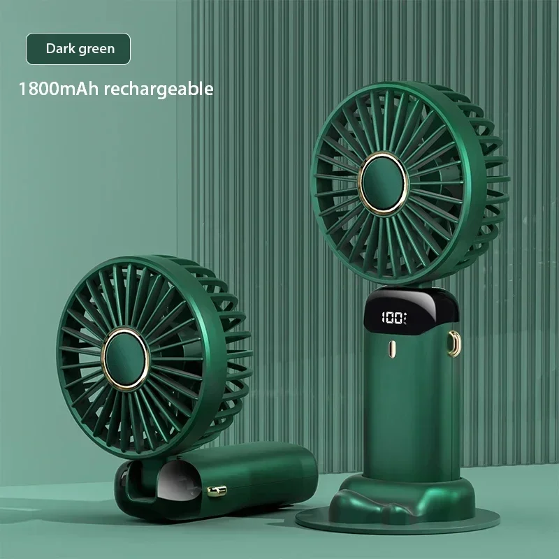 Tragbarer Mini-Handventilator, faltbar, zum Aufhängen am Hals, 5 Geschwindigkeiten, wiederaufladbarer USB-Ventilator mit Telefonständer und Bildschirm, 1800 mAh