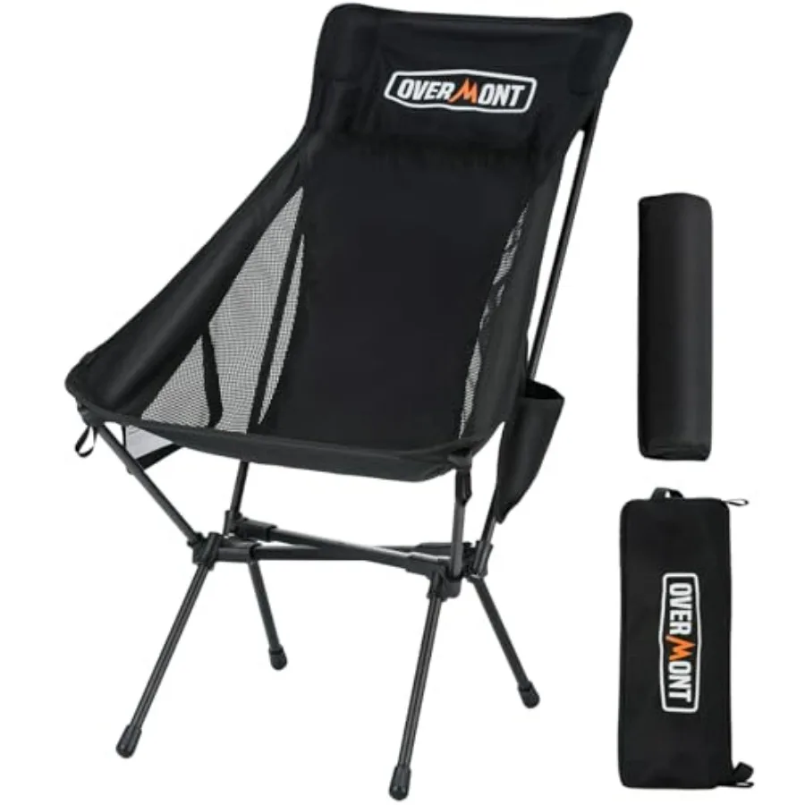 

Portable high-back camping chair for outdoor travel, hiking, beach, fishing; steel frame, black; 440LBS support, oversized ligh