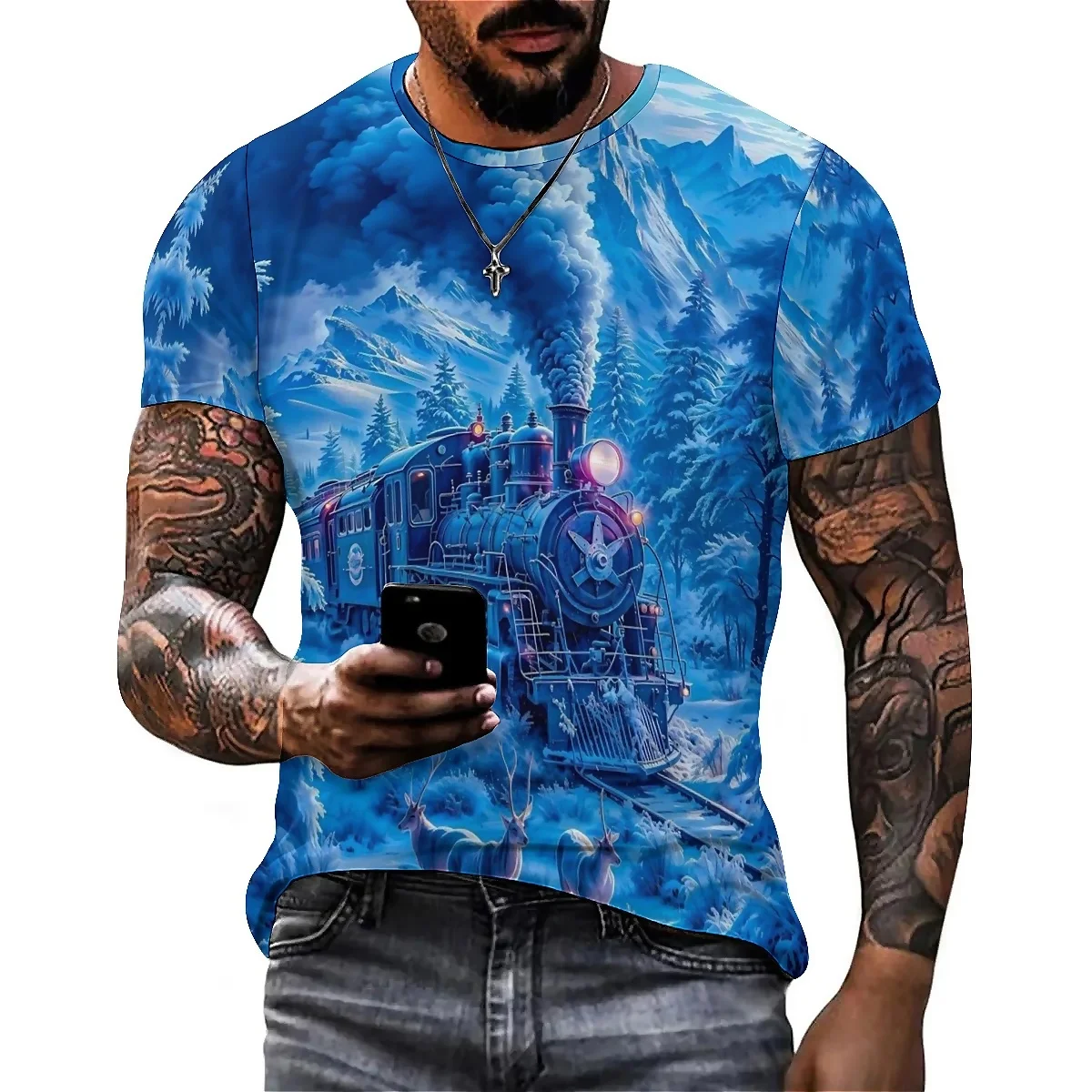 

Novel and loose geometric abstract men's custom, your photo logo wholesale 3D short sleeved full body printed T-shirt top printe