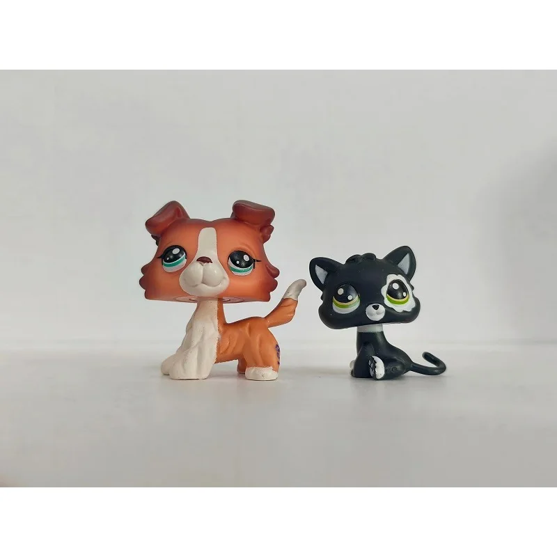 2 szt./partia Mini Zabawka dla Zwierząt Domowych - Pies Collie, Czarny Kotek # 1542 figurki zwierząt LPS