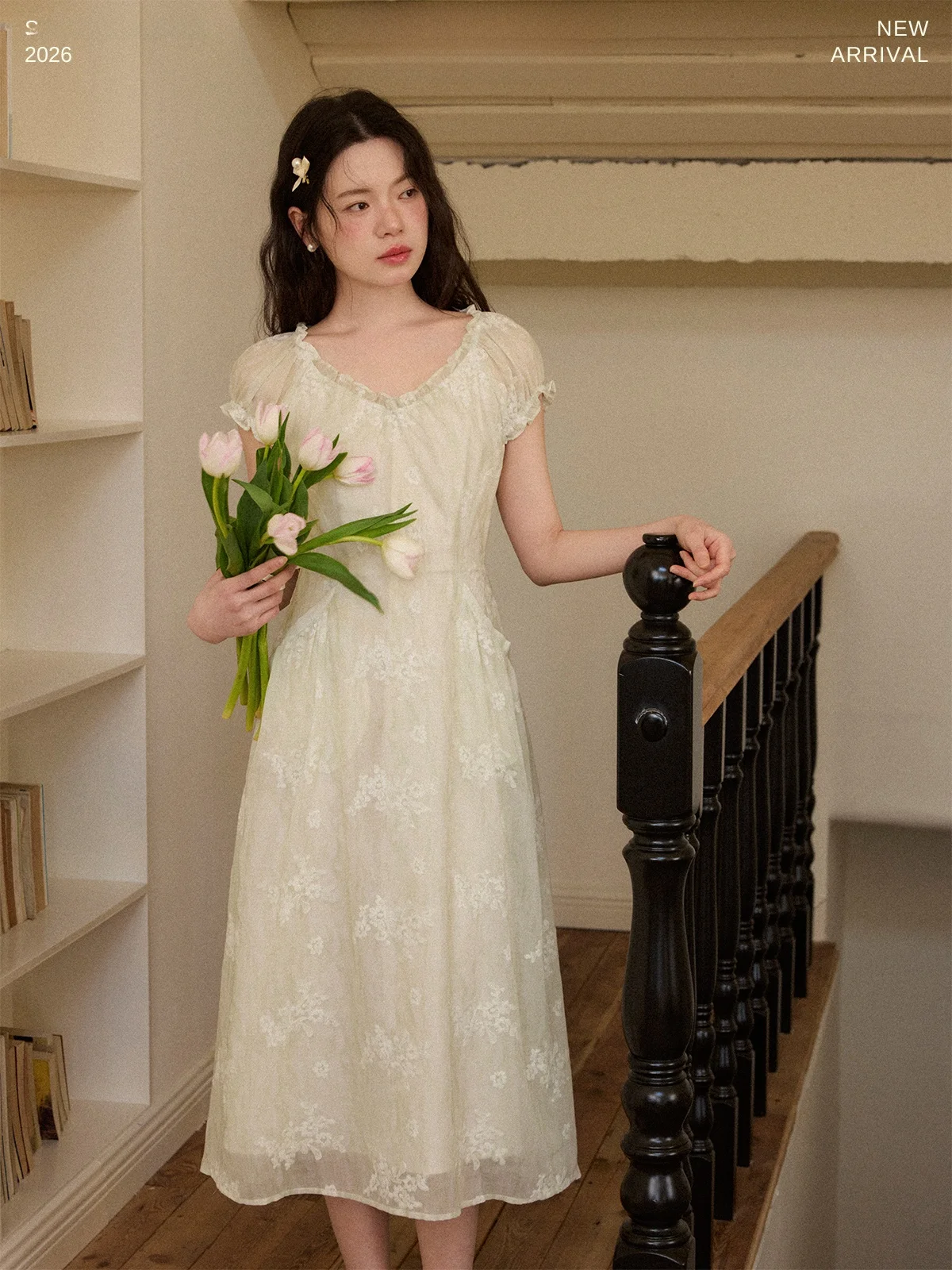 

Женское винтажное платье с вышивкой и рукавами-фонариками, круглым вырезом, драпировкой и многослойным дизайном, в стиле «Цветочная белка» Miss Moonlight Rose