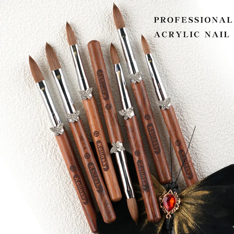 Kolinsky – brosse à ongles avec manche noir, 1 pièce, pour Nail Art, acrylique, Gel UV, stylo de sculpture, poudre liquide, bricolage, peinture des ongles, outils de dessin