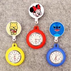 Cartoon Stitch Doctor Bear Nurse Style Cute Bow Mouse Pocket Watch Retractable And With Clip For Men And Women