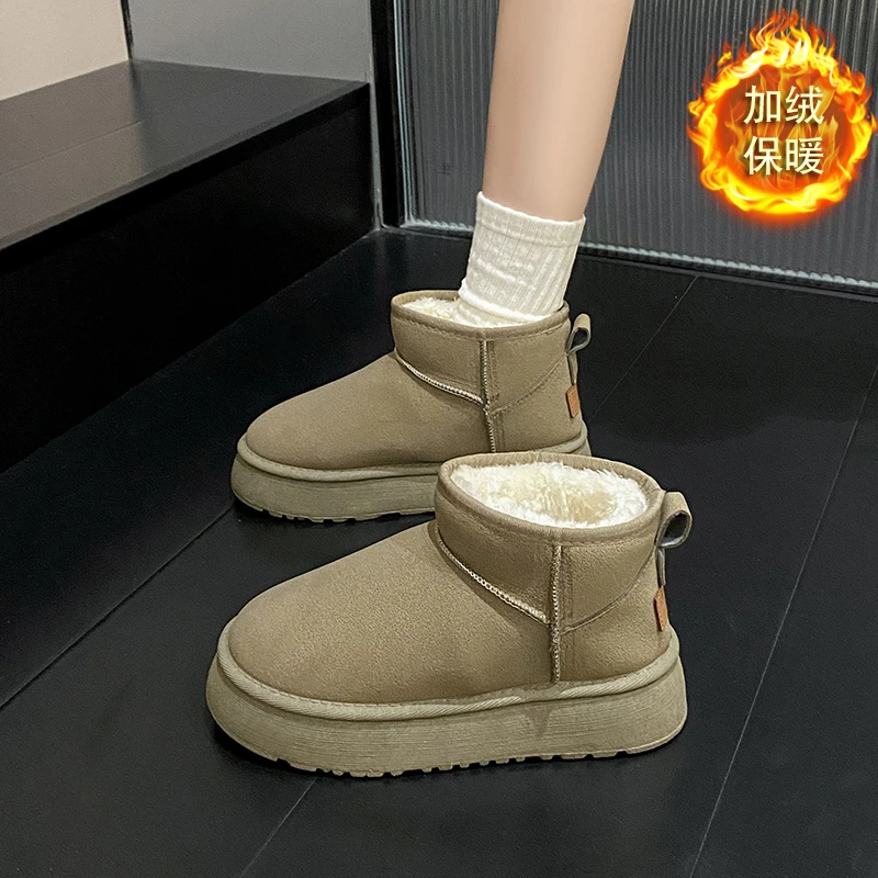 Winter Damen Kurze Plüsch Warme Schneestiefel Freizeitschuhe Neue Wildleder Pelz Chelsea Stiefeletten Flache Plateau Damenstiefel – Detail 3
