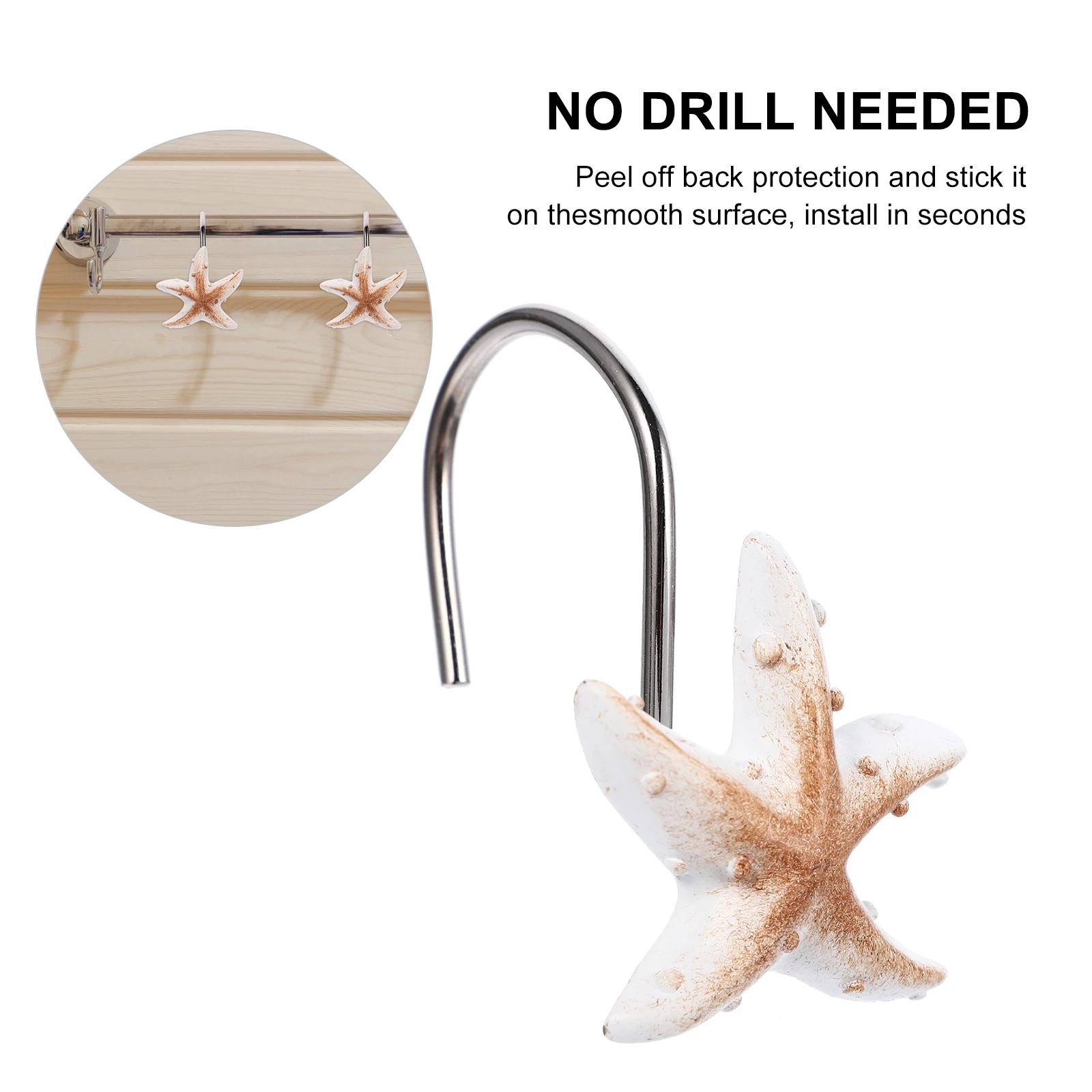

12Pcs Bath Curtain Hooks Creative Seashell Shape Shower Curtain Hooks Bathroom Resin Decorative Rustproof Accessories