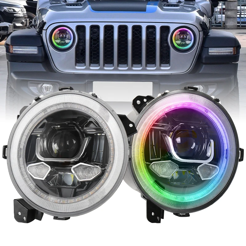 

MOVOTOR Car Accessories 9 Inch LED Headlights with RGB Halo for Jeep Wrangler JL 2018+