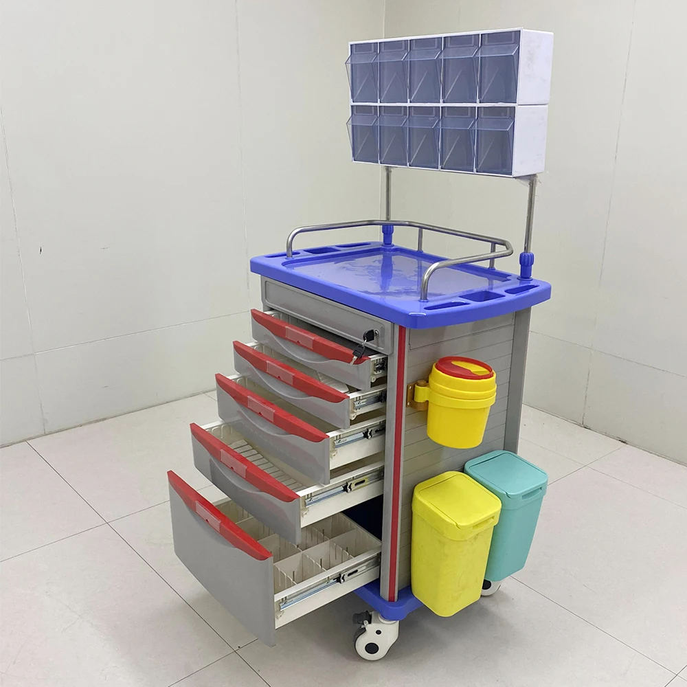Shengdong Medical Trolley Customizable Mobile Cart Hidden Sub-Workbench Portable Nursing Medication Trolley Large Trash Can 1