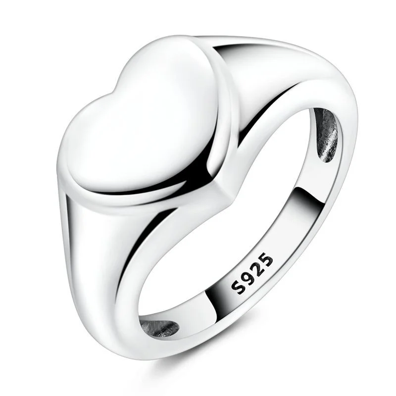 Women's 925 Sterling Silver Engraved Signet Ring with Zircon
