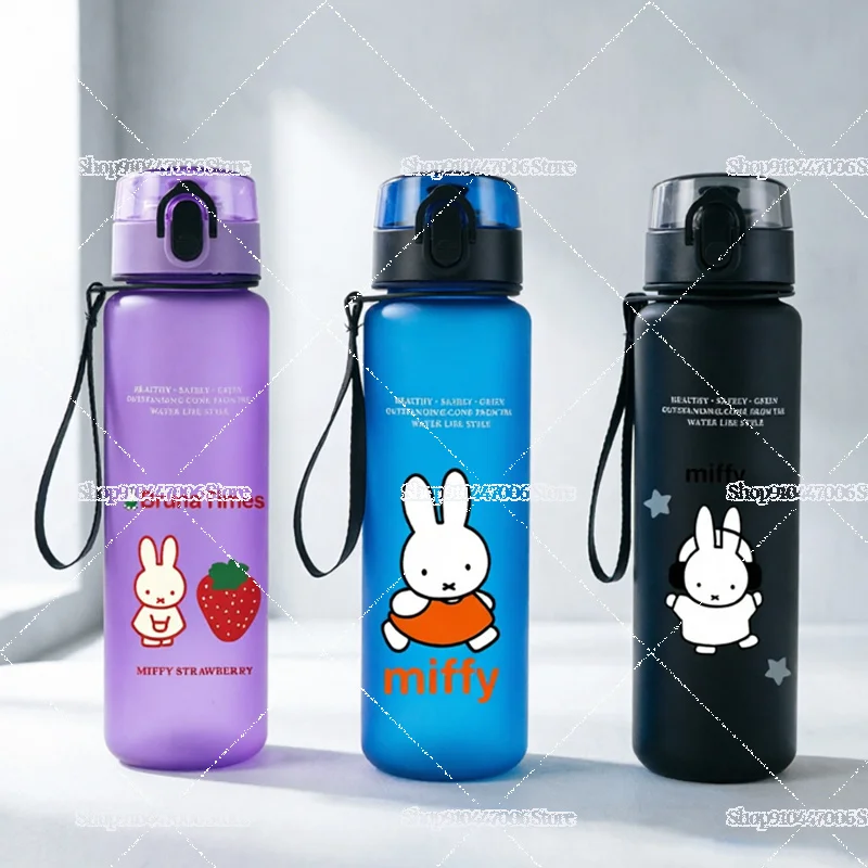 Niedliche Miffy-Kaninchen-Wasserflasche, tragbare Sportflasche aus Kunststoff, Cartoon-Häschen-Trinkbecher, auslaufsicher, für Fitness, Schule, Trinkflasche, Geschenke