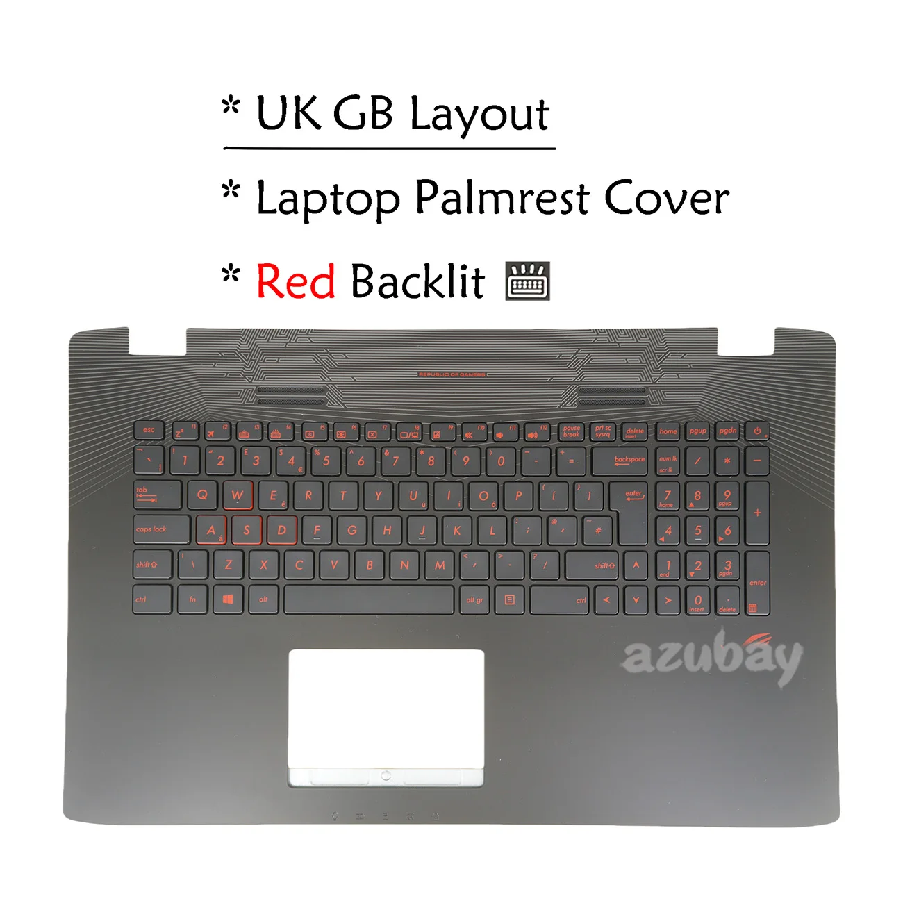 Backlit Keyboard Palmrest Case Top Cover For ASUS GL752V GL752VW GL752VL GL742V GL742VW ZX70VW Red Font UK GB