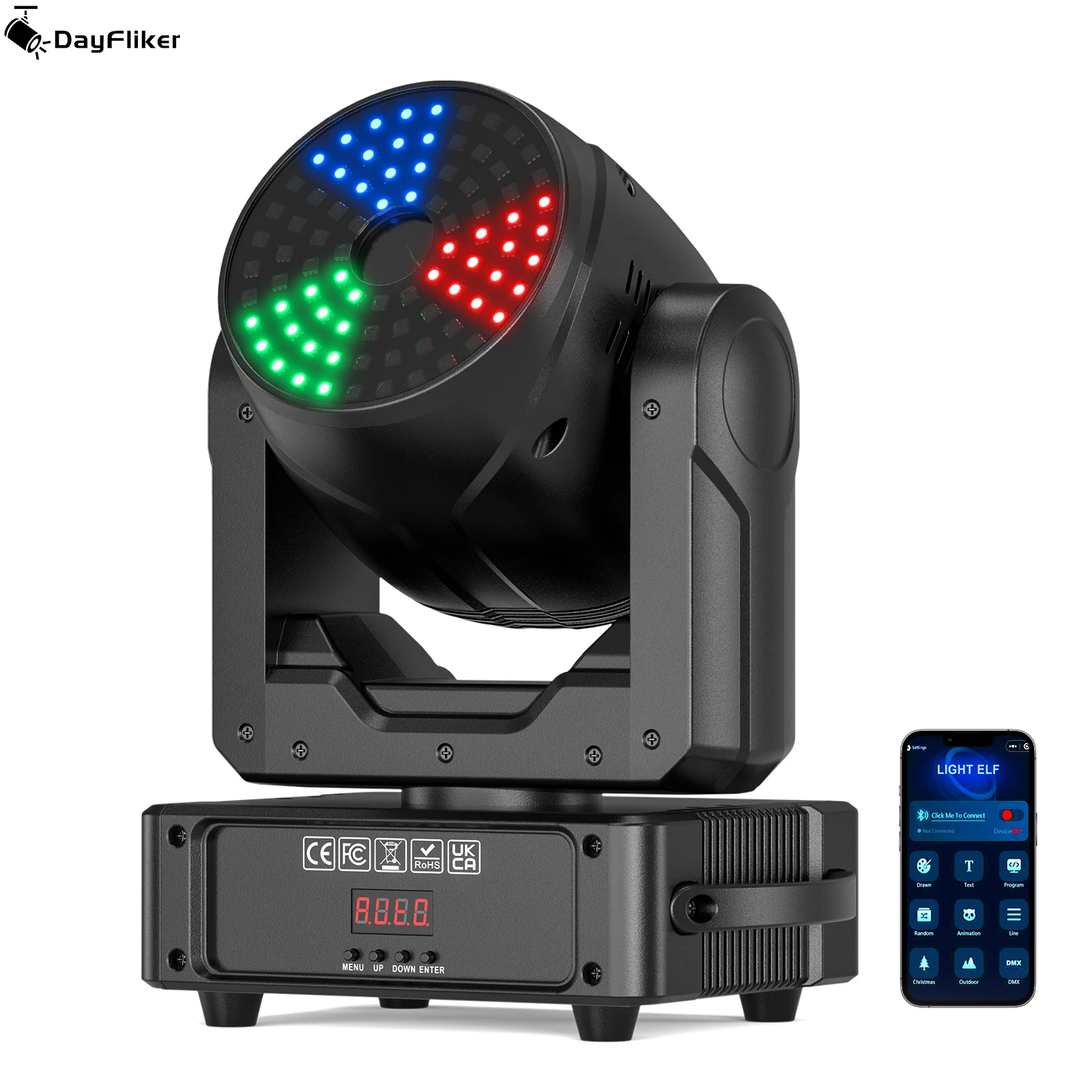

RGB-проектор DayFlicker 120 Вт с приложением Bluetooth DMX512, голосовое управление, 28 каналов для DJParties, сценические бары с 100+ динамическими эффектами