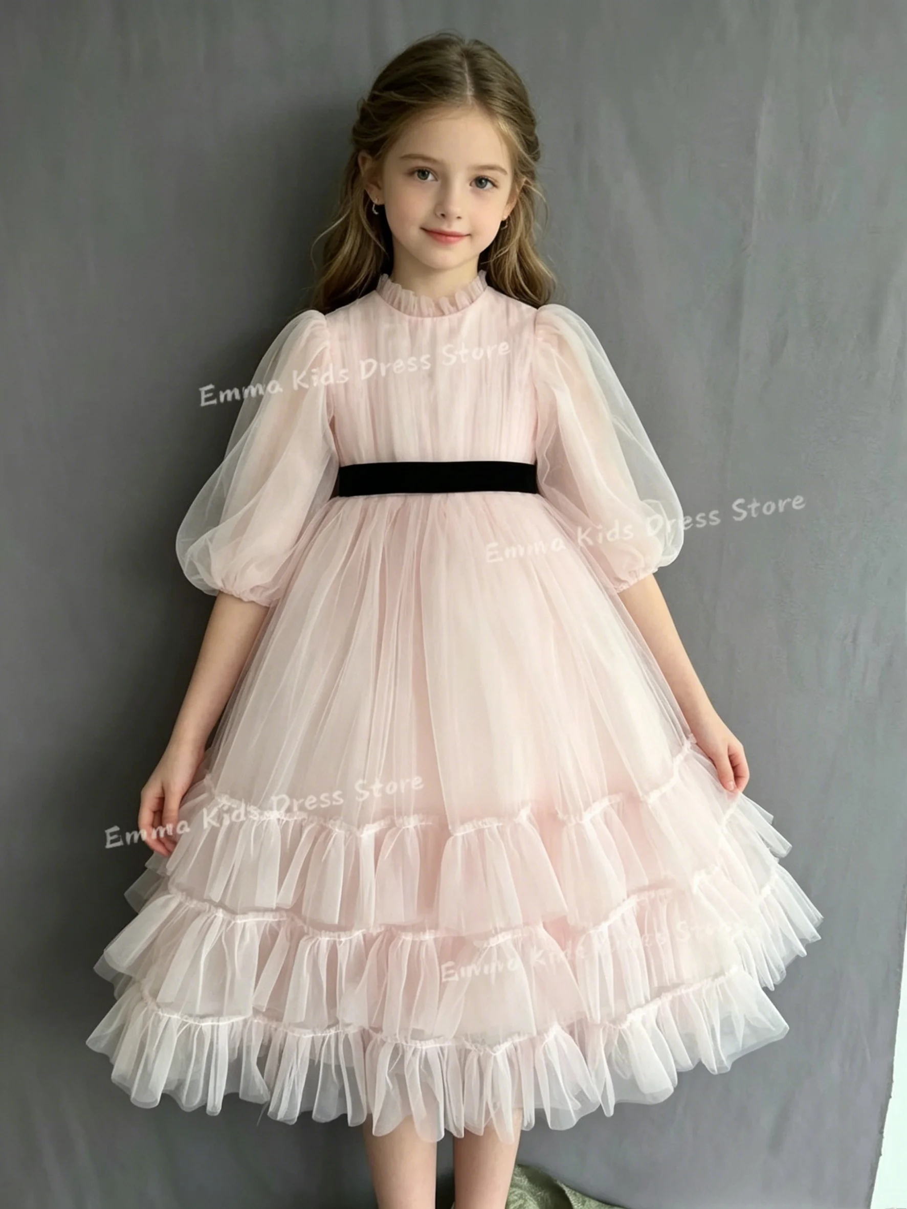 

Custom Elegant White Sheer Lace Children's First Communion Dress for WeddingGirls Birthday Party Evening Dress