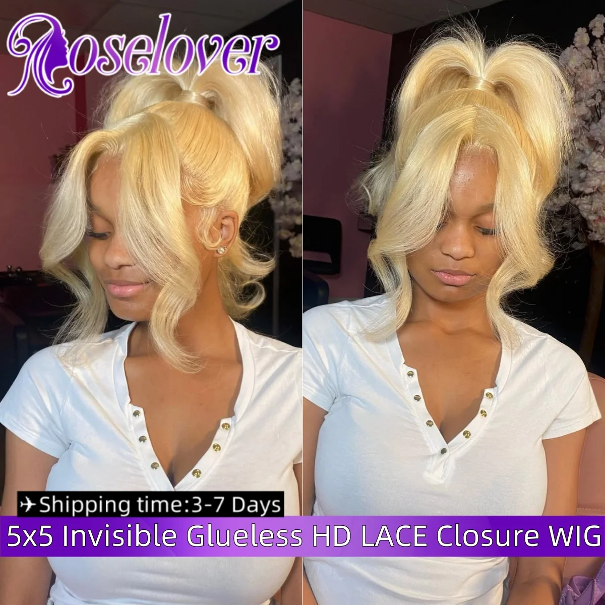 

ROSELOVER 613 Blonde 5X5 Invisible Real HD LACE Closure Wig Glueless Wig Human Hair Ready to Wear Body Wave Wig for Black Woman