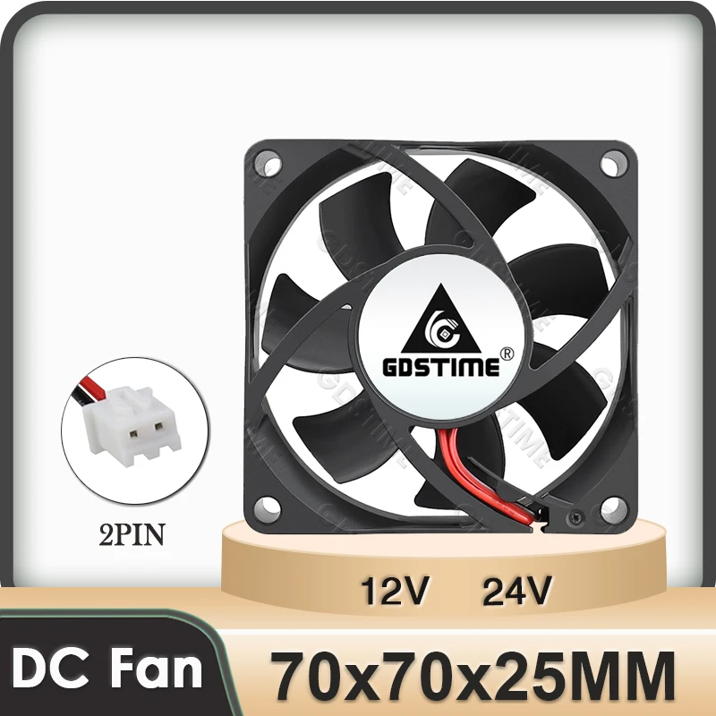 Gdstime DC 12V/24V 7025 Brushless Cooler 70x 25mm PC Case CPU Radiator 7cm Computer Case Cooling Fan 70x70mm 2Pin Axial Fan