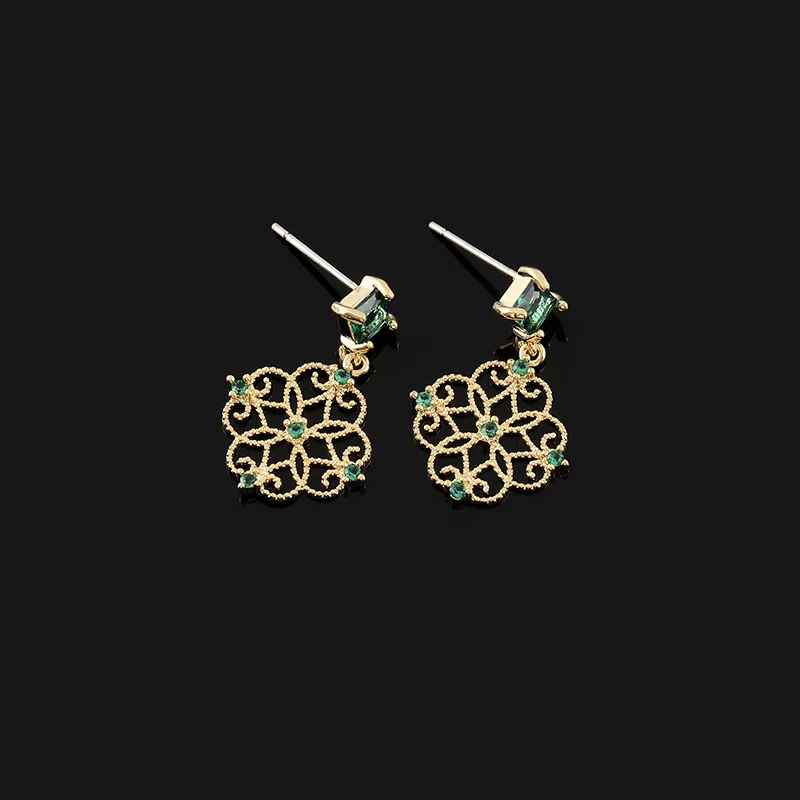 New Chinese Style Green Zircon Earrings Retro Geometric Mosquito Coil Ear Clip No Ear Hole Accessory Gift