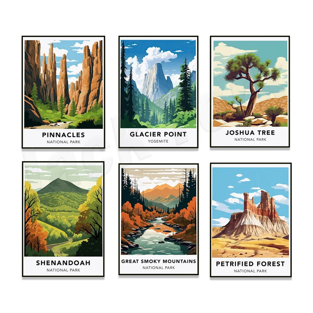 Great Smoky Mountains, Norfolk Broads, Kenai Fjords, Shenandoah, Pinnacles, Joshua Tree, Saguaro National Park Travel Poster