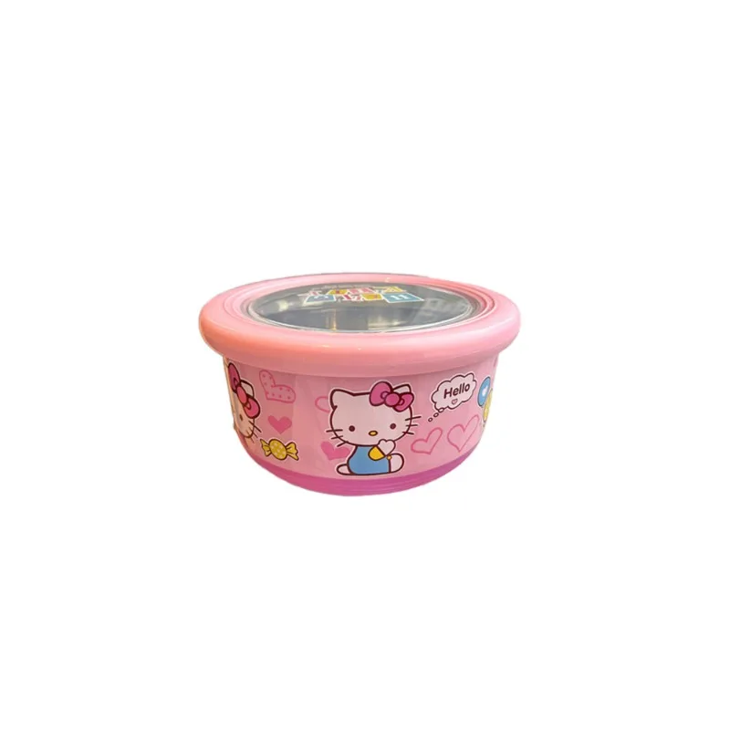 Kawaii Sanrio Hello Kitty Metal Bowl Cute Cartoon Pink Stainless Steel  Airtight Lunch Box Fashionable Noodle Soup Bowl view 5
