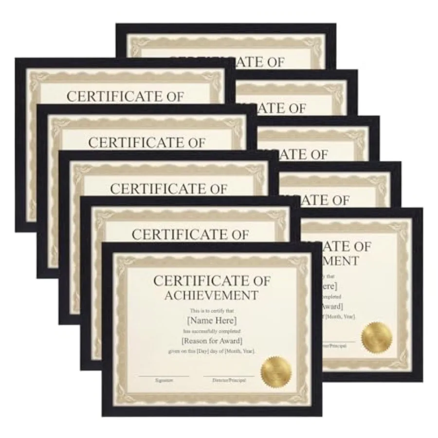 

8.5 x 11 Picture Frame Set of 10 Black 8.5 by 11 Photo Frames Used for Certificate Diploma Document Degree Award Wall Hanging o