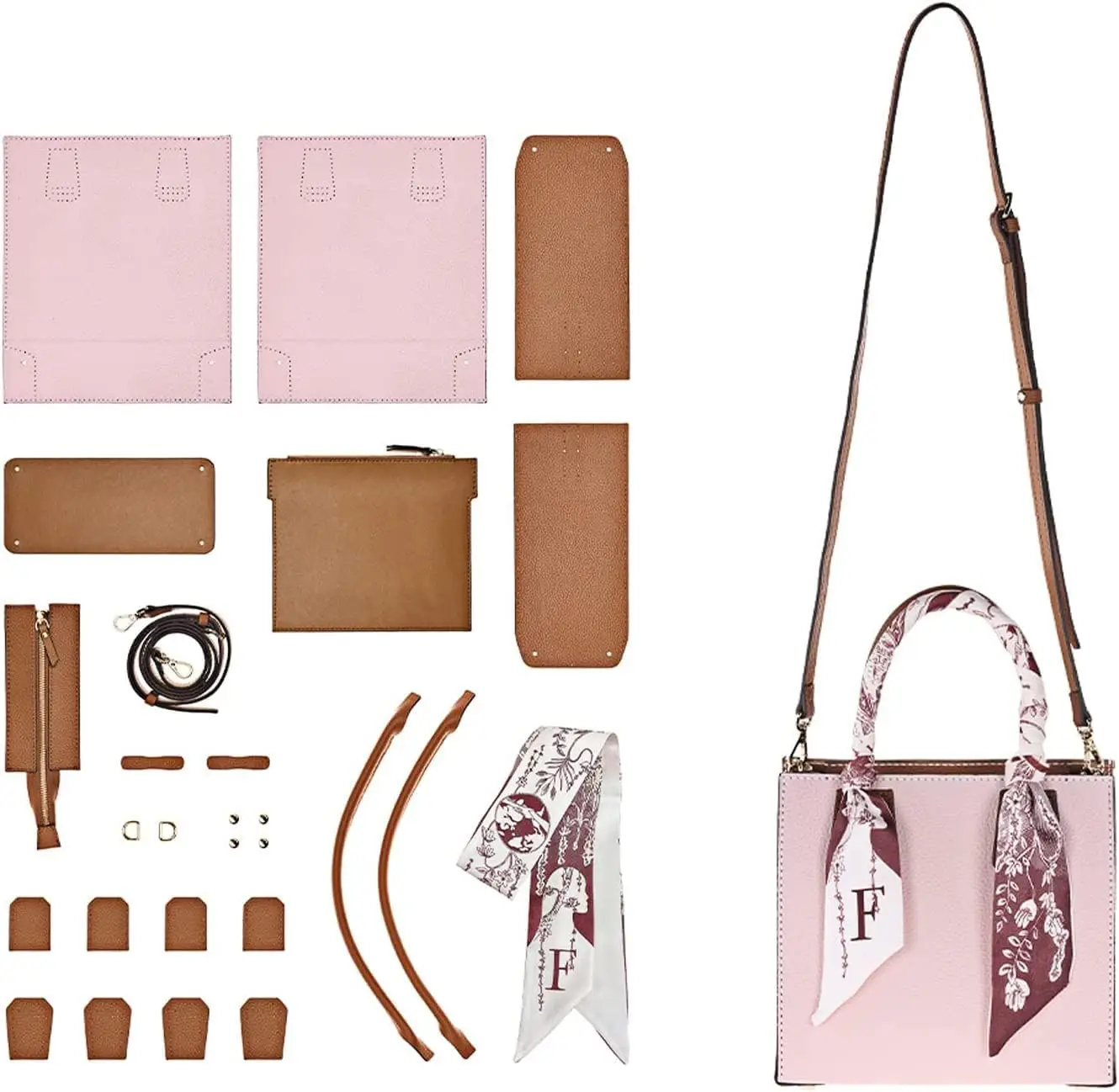 Top Grain Leather Mini Tote Handbag DIY Kit,Crossbody Shoulder Bag with Sewing Kits For Women, DIY Bag Kit for Personalized Gift