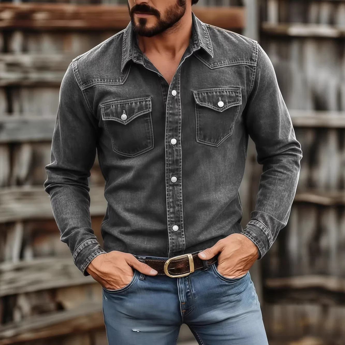 

Men's Long Sleeve Denim Shirt Vintage Washed Button Up Casual Work Outdoor Daily Wear Western Shirt for Men