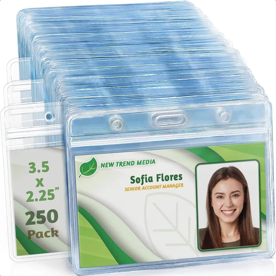 

Horizontal Card Protector w Soft Edge Sealable Fits 3.5x2.25 Inch Insert Clear 250 Pack Waterproof ID Badge Holder Plastic Name