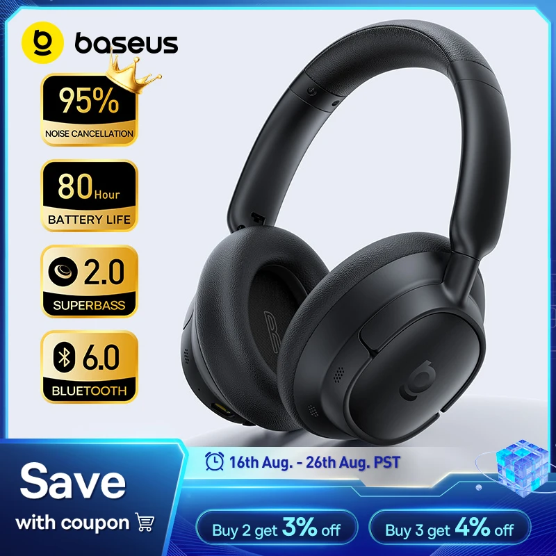 Baseus Bass BH1 Nc Lite Anc Wireless Headphones 95% Noise C…