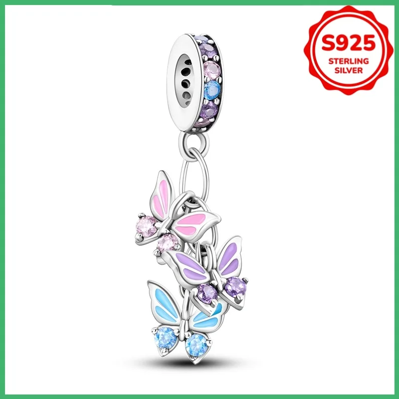 

Оригинальные красочные бабочки из стерлингового серебра 925 пробы, модные очаровательные бусины, браслет «сделай сам», ожерелье, помолвка, ювелирные изделия на день рождения, подарок