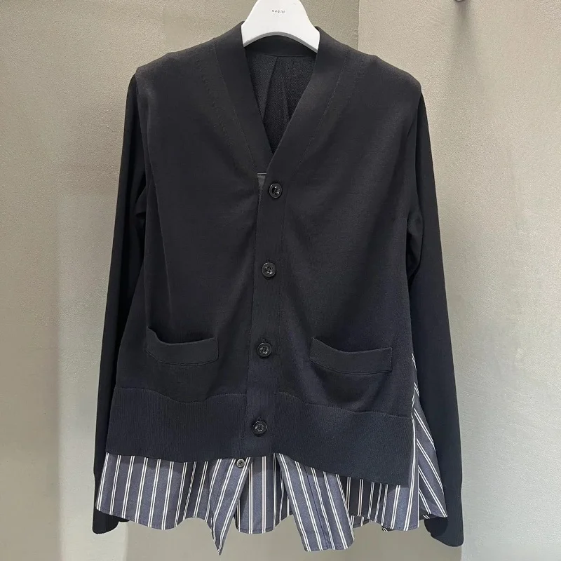 

FOG SACAI Ранняя осень, новый свободный повседневный длинный вязаный цветной топ Blo irt, женский топ Faion Sle V Ne из смеси хлопка