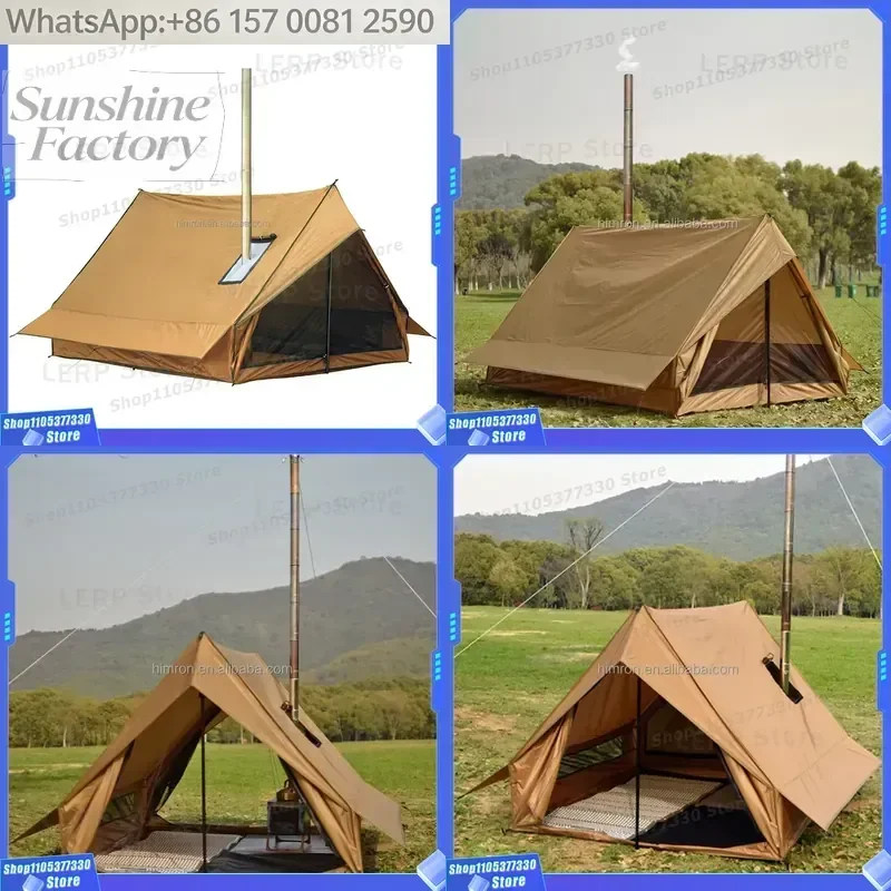 Portable Glamping 70D Polyester Waterproof Windproof Heating Camping Tent with Chimney Mouth for Camping Hiking Picnic
