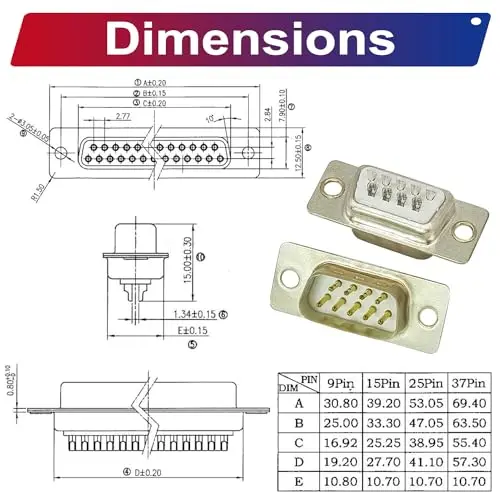 DB9 DB15 DR9 Male Female Connector D, DB9 White/Blue/Black D-Sub Solder Type & DB15 Dual & Three Rows Connector (DB9/DB15-Kit)