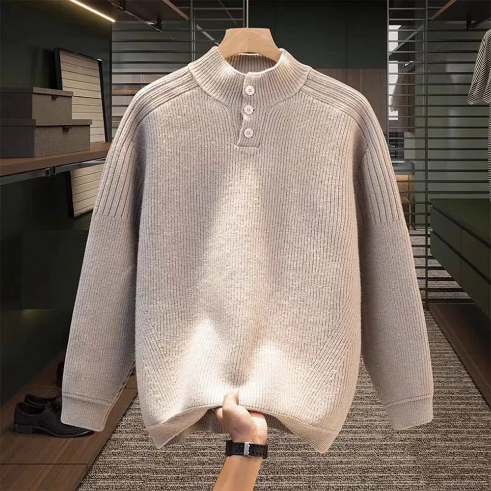 Mens Sweater Stand Collar Casual Knitted Sweater Autumn Streetwear Fashion Youth Campus Comfort Long Sleeve Tops Men'S Clothing