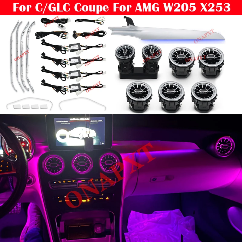 For Benz C/GLC C-Coupe W205 X253 For AMG C43 C63 Car Decorative Lamp MB LED Air Vents Nozzle Ambient Light 3D Tweeter Speaker