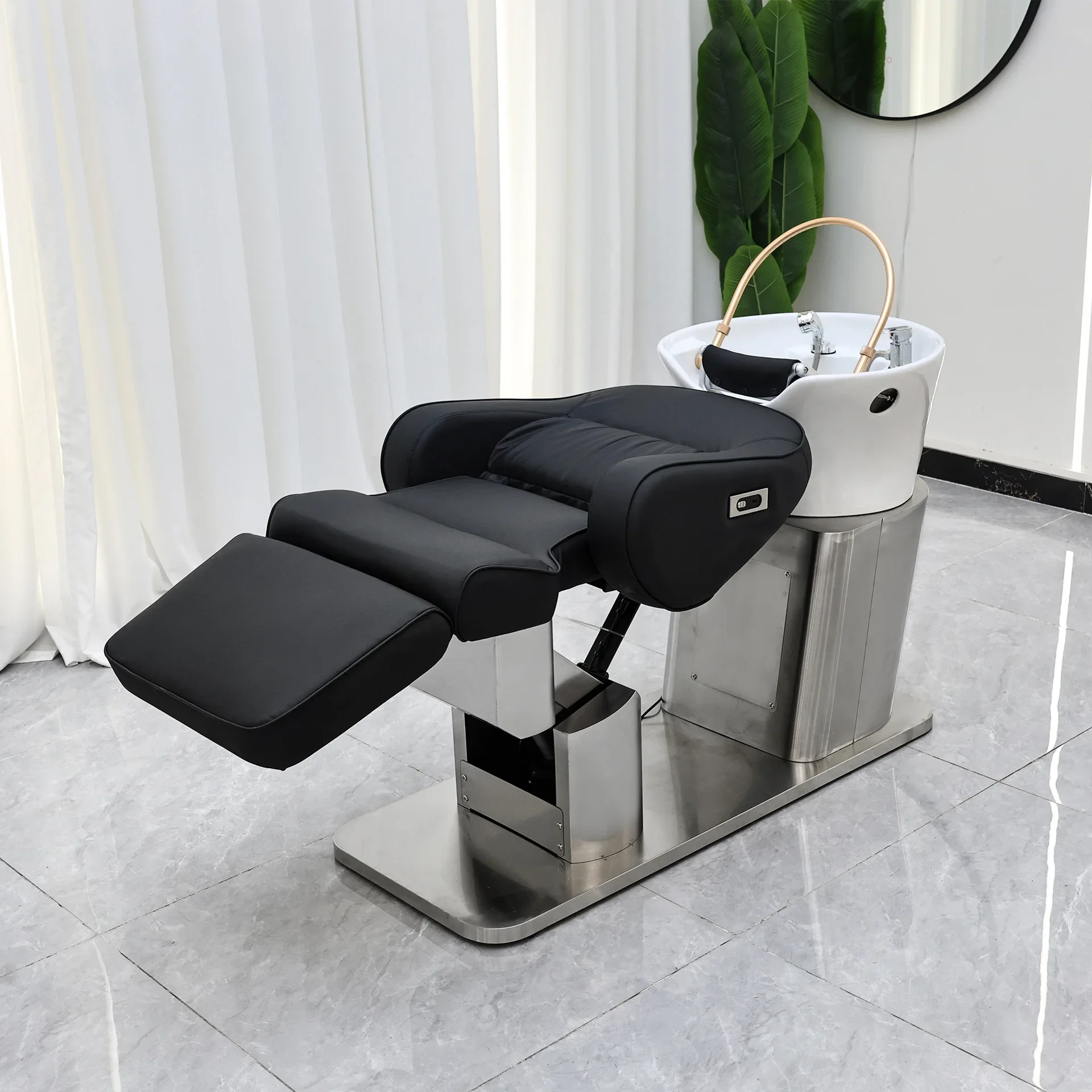 High-end electric shampoo bed semi-reclining flush bed barber shop hair salon special beauty salon ceramic basin to wash hair