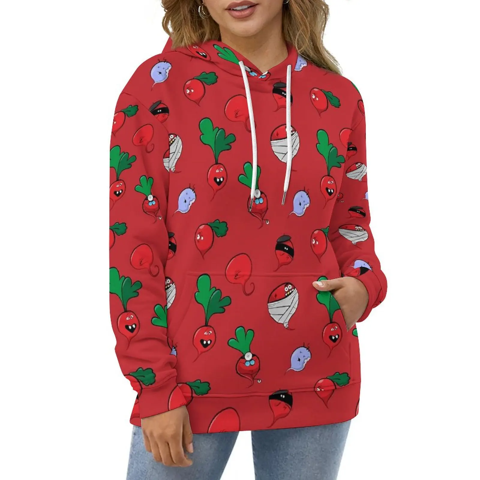 

Crazy Radishes Casual Hoodies Funny Vegetable Y2k Hoodie Women Long Sleeve Harajuku Design Loose Oversize Hooded Sweatshirts