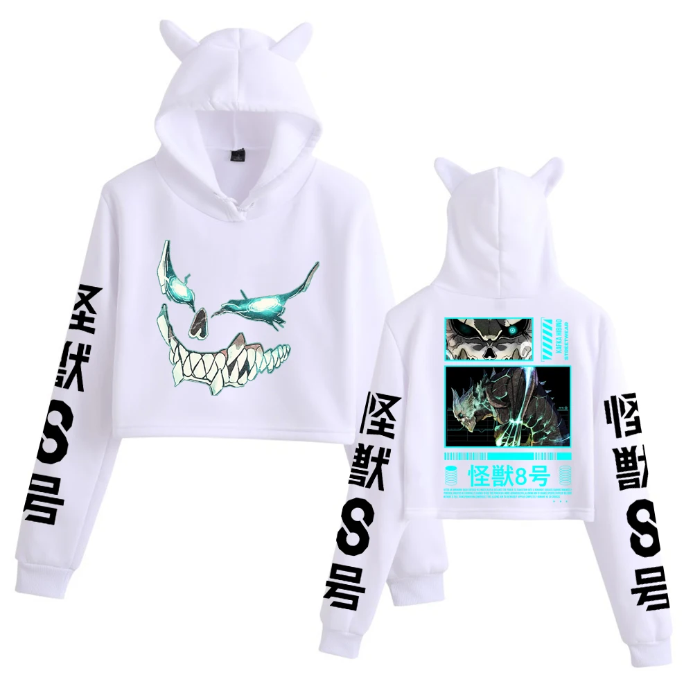 Anime Kaiju No.8 Sezon 3 Crop Top Bluza z kapturem z kocimi uszkami Długi rękaw Modna bluza dla dziewczyn