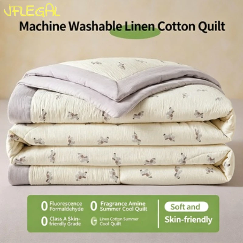 JFLEGAL Linen Cotton Summer Quilt  A-Class Skin-Friendly Air Conditioning Blanket 100% Xinjiang Cotton Filling Sleep Comforter