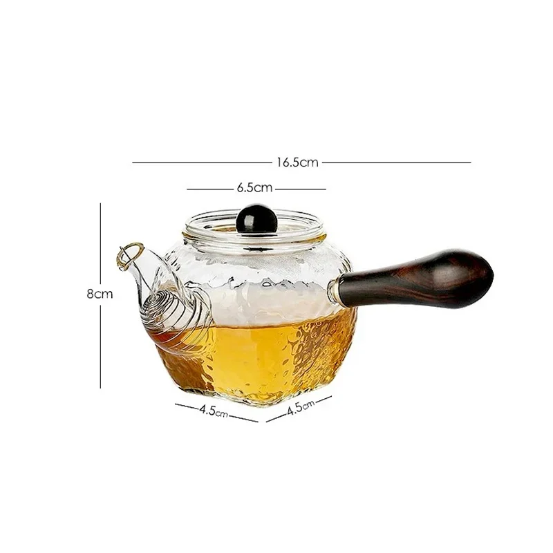 250ml Side Handle Wooden Hammer Pattern Glass Teapot With Filter Brewing Green Tea Pot Kungfu Tea Maker Tea Set
