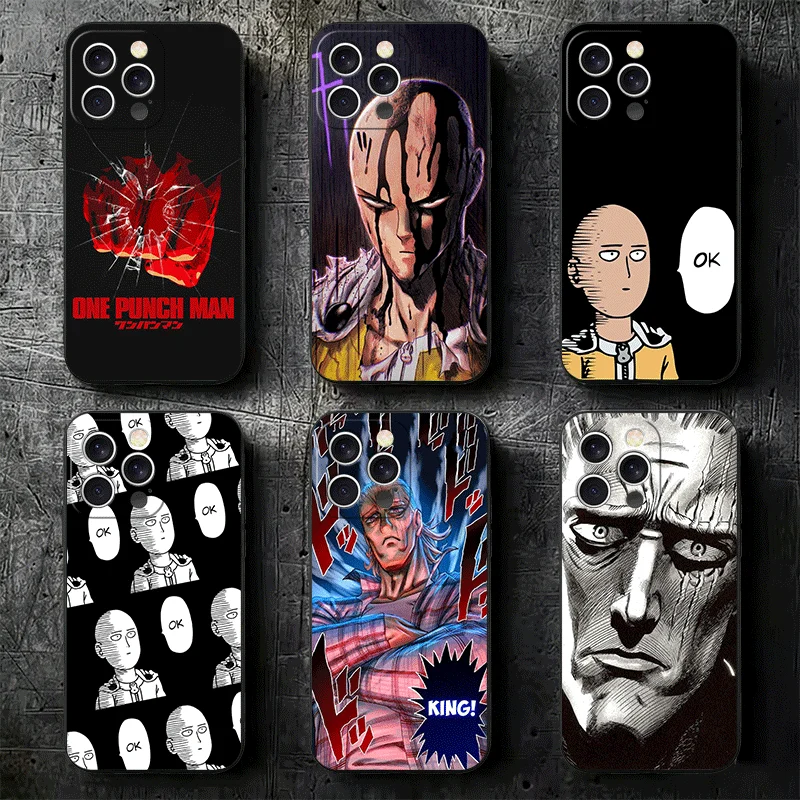 Чехол для телефона One P-Punch-Mans Saitama King Soft для iPhone 11 13 14 15 16 Pro Max 17 Air 16E 12 Mini 7, черный, задняя крышка