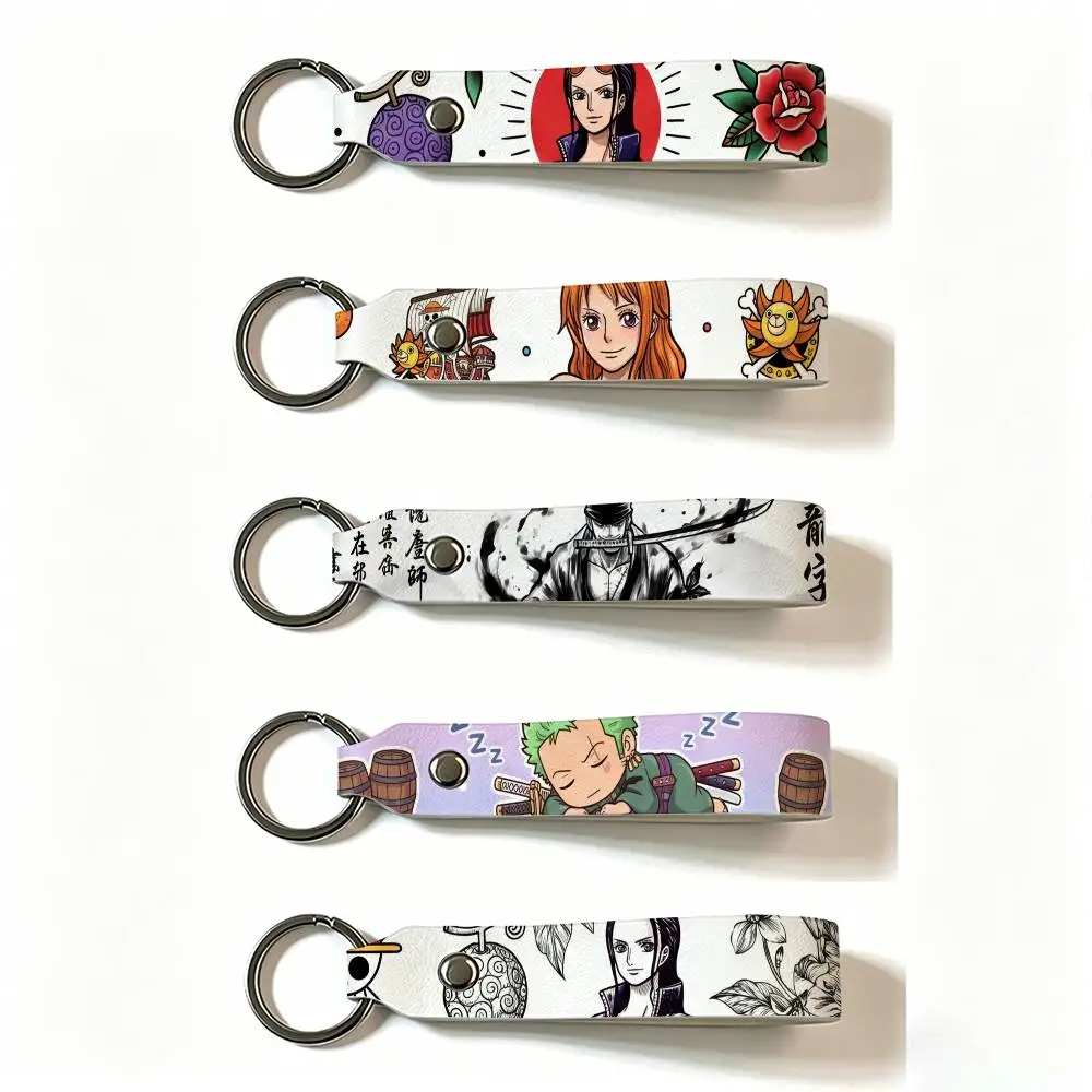 MOTORCYCLE ANIME ONE PIECE LUFFY PU Leather Keychain Minimalist Key Holder Durable Key Organizer Car Keys Bag Accessories