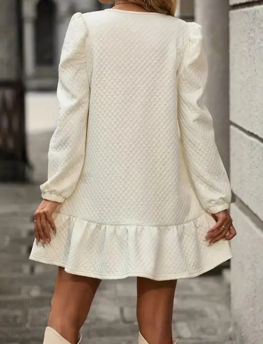 Robe trapèze à manches longues pour femmes, col rond, ample, manches bulles, Simple, décontractée, ample, couleur unie, automne