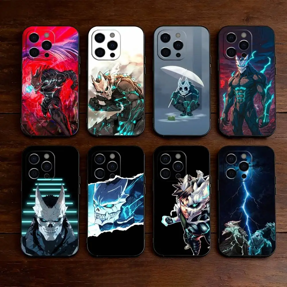 

K-Kaiju No-8 Phone Case For iPhone 17,16,15,14,13,12,11 Plus,Pro Max,XS,Soft Silicone Black Cover
