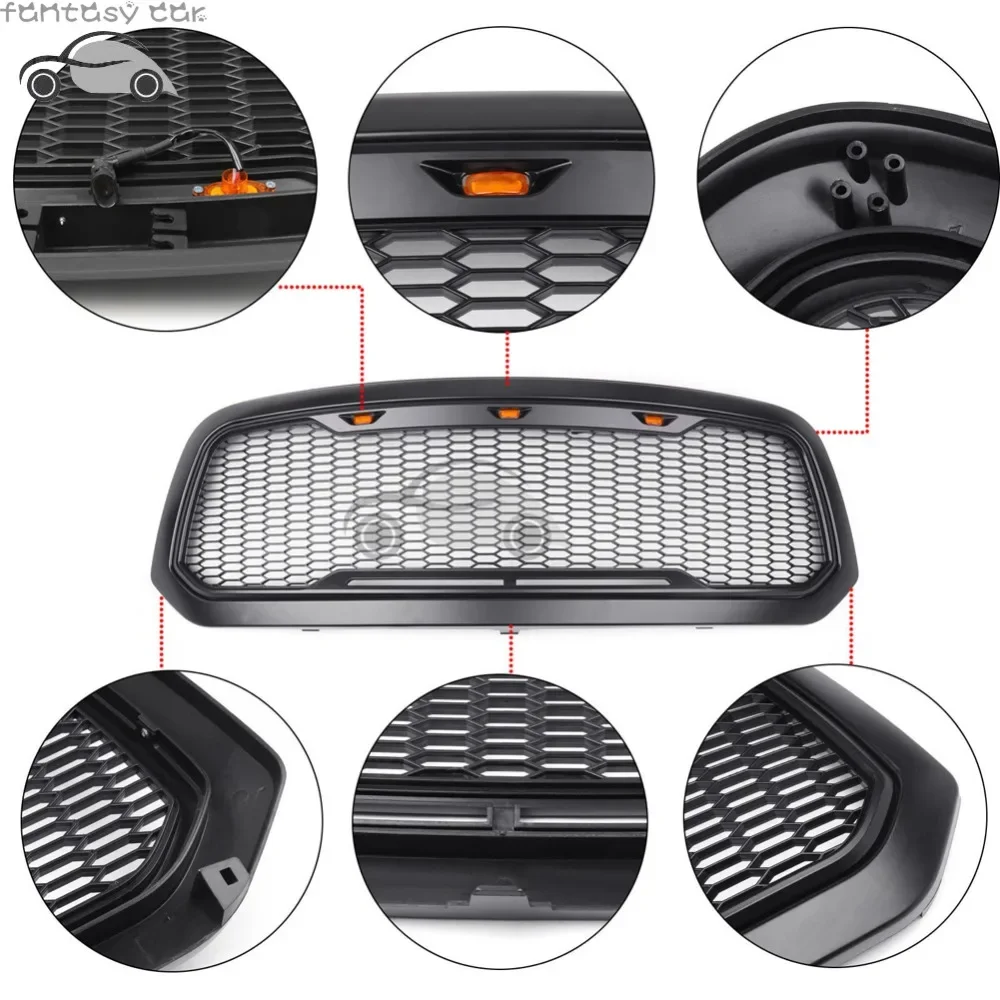 Car Raptor Style Replacement Front Mesh Grille with LED Light fit for Dodge Ram 1500 2013-2018 2013 2014 2015 2016 2017 2018