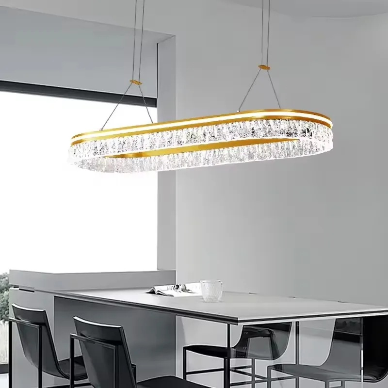Nordic Long Ring Chandelier Acrylic Dimmable for Dining Living Room Center Table Kitchen Island Luxury Decor Lighting Fixture