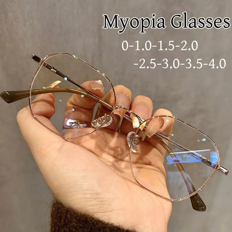

New Trendy Finished Blue Light Blocking Myopia Glasses Fashion Round Frame Prescription Near Sight Diopter Minus Eyewear-1.0-1.5